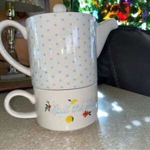 Clay art ceramic tea set for one “spill the tea”